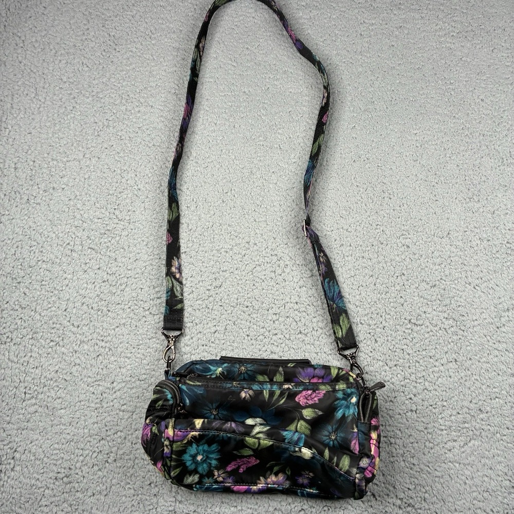 Lug Trolley Crossbody Purse Bag Black Floral Bloom Print Convertible - Picture 3 of 12